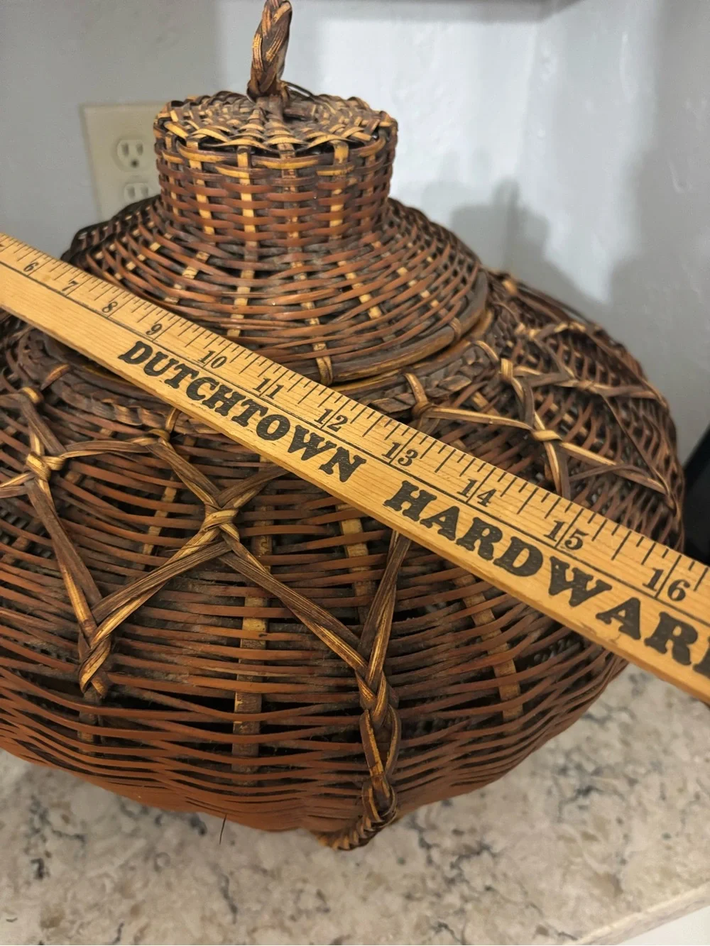 Vintage Asian Woven Rattan Basket with Square Base and Lid Home Decor
